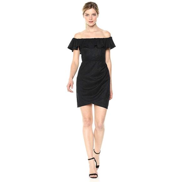 BCBGeneration BLACK Off Shoulder Ruffle Cocktail Lined Lace Dress Small S NEW - Picture 1 of 9